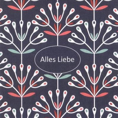 Postkarte Alles Liebe, 10 Karten stilisierte Bogenblume mit farbigen Blütenpunkten auf Dunkelblau