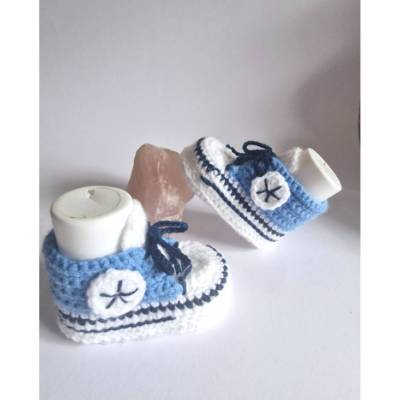 Babyschuhe gehäkelt Chucks Junge  blau  weiss