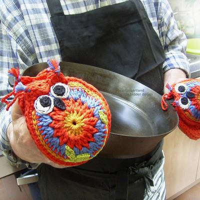 Häkelanleitung - Küchengriffi Eulelie - Ofenhandschuh, geklappter Topflappen, Hitzeschutz - PDF