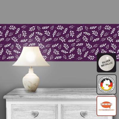 Metallic Bordüre - Silber: Kleine Blätter | Vinyl-Vliesbordüre - edler Metallic-Effekt - 18 cm Höhe