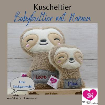 Zuckersüßes Babyfaultier auf Wunsch mit Namen - Kuscheltier, Plüschtier, personalisiertes Schmusetier