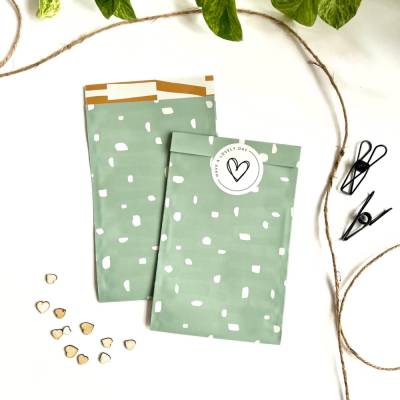 Geschenktüten SALBEI DOTS 5-50 Stück 12x19 cm  Flachbeutel mint mit Punkte Geburtstag Party Verpacken