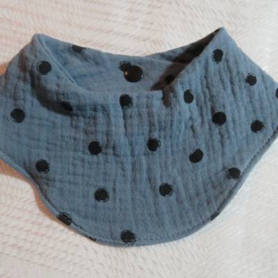 Halstuch Sabbertuch Dreieckstuch Wendehalstuch Musselin blaugrau jeansblau Punkte – Handgemacht & individuell