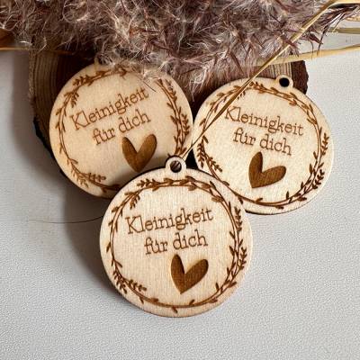 Anhänger "Kleinigkeit für dich", 3er Set, Geschenkanhänger, Geschenkeverpackung, Mitbringsel, Holzanhänger rund 4 cm
