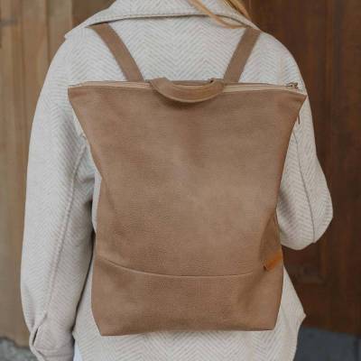 Lederfaserstoff Rucksack Hellbraun
