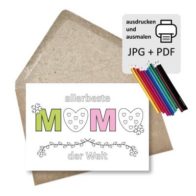 Karte "allerbeste Mama" Malvorlage ausdrucken, Wandbild zum Muttertag, Muttertagskarte DIY, download PJG + PDF