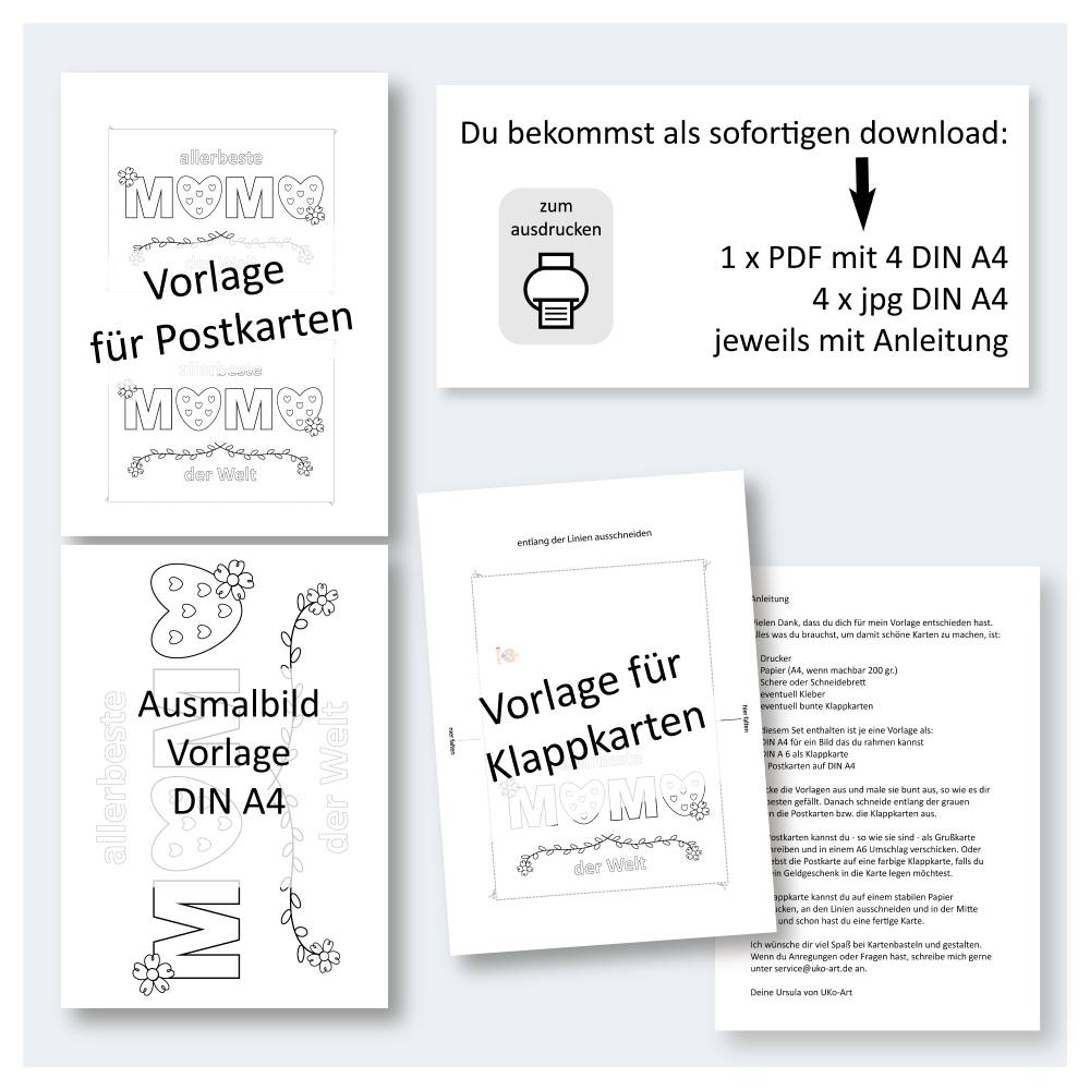 Karte "allerbeste Mama" Malvorlage ausdrucken, Wandbild zum Muttertag, Muttertagskarte DIY, download PJG + PDF Bild 2