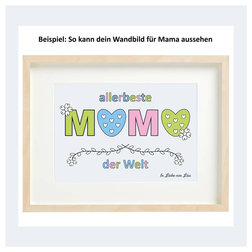 Karte "allerbeste Mama" Malvorlage ausdrucken, Wandbild zum Muttertag, Muttertagskarte DIY, download PJG + PDF Bild 3