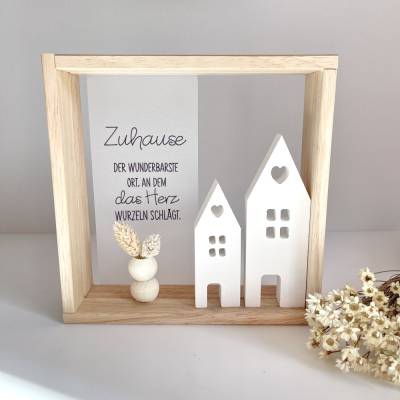 Holzrahmen mit Spruch – Zuhause der wunderbarste Ort | Deko & Geschenkidee mit Raysin Häusern