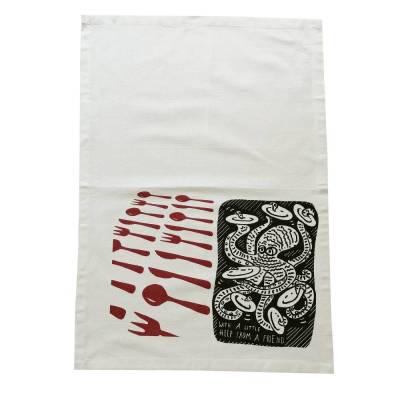 Freund Oktopus, Geschirrtuch, Biobaumwolle. Siebdruck handbedruckt.