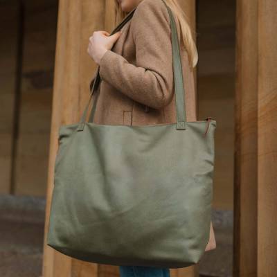 Mom Bag | Großer Shopper Khaki mit Reißverschluss