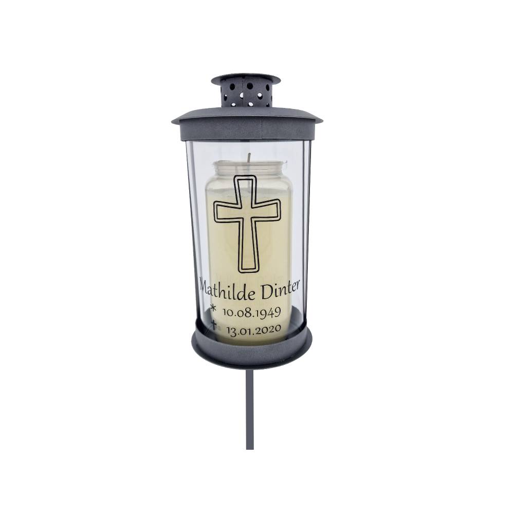 Grablaterne mit Stab individuell gestaltet, Trauerlicht, Erinnerungslaterene, Grablicht