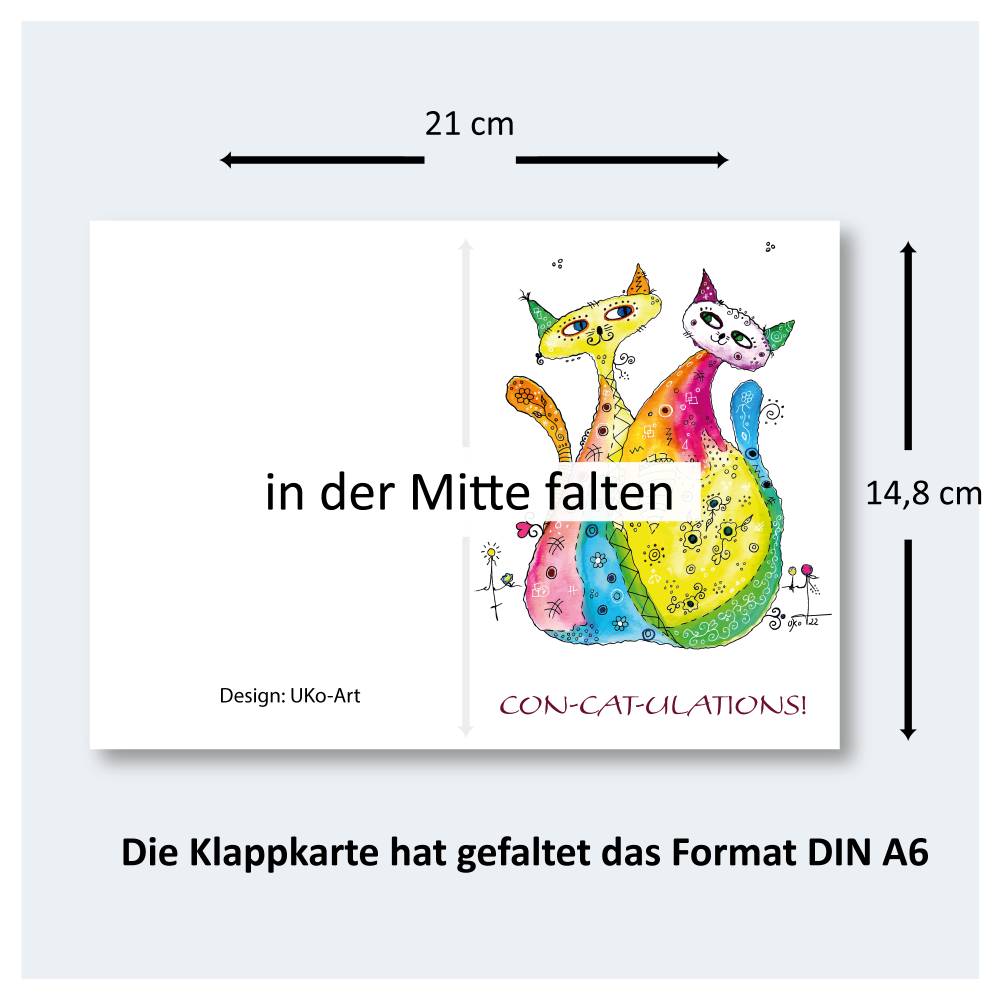 Glückwunschkarte zum Ausdrucken Katzen CON-CAT-ULATIONS! – DIY Postkarte & Klappkarte - PDF/JPG Bild 5