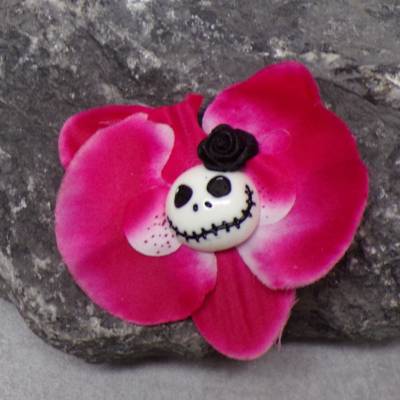 Skull Orchidee , Haarspange,  Stoff, Totenkopf, emo, Haarklammer, punk, gothic, 