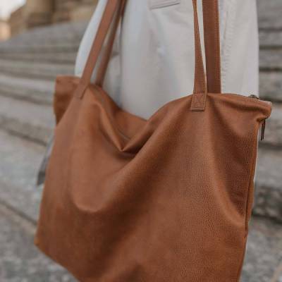 Mom Bag | Großer Shopper Khaki mit Reißverschluss