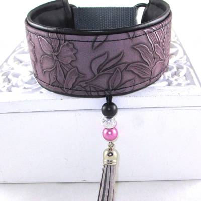 Windhundhalsband "Wild Flower" Hundehalsband Halsband breit Kunstleder Zugstopp oder Klickverschluss