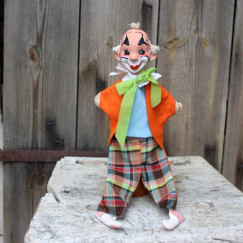 Vintage Handpuppe Clown Kunststoff 70er 80er Jahre Sonneberg DDR