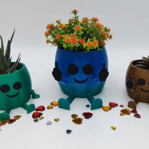 3D Druck | Blumentopf | Stinkefinger | Sitzend | Kunstblumen | Blumentopf Gesicht Stinkefinger | Blumentopf Gesicht Sitz