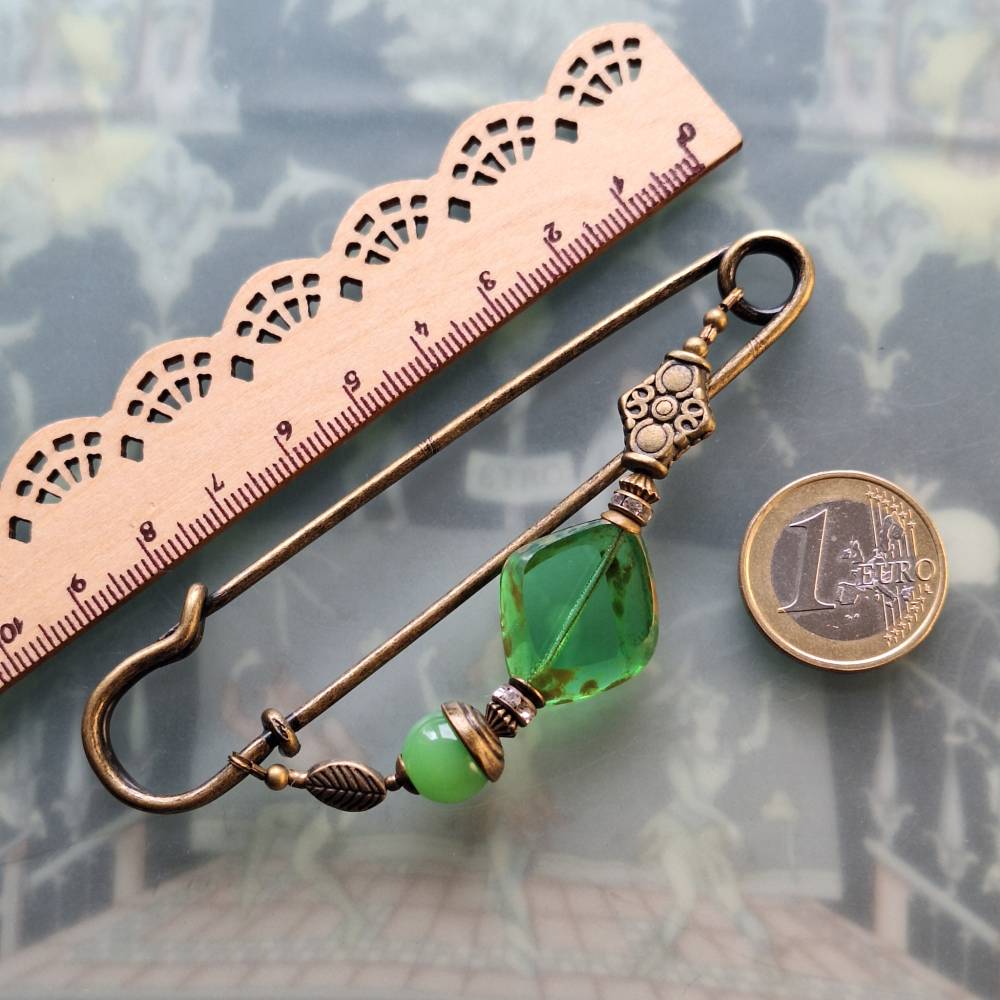 Tuchnadel Grün Liebe, sehr große Bronze Schalnadel böhmischen Glasperlen wie Jade N10-AB-6 Bild 4