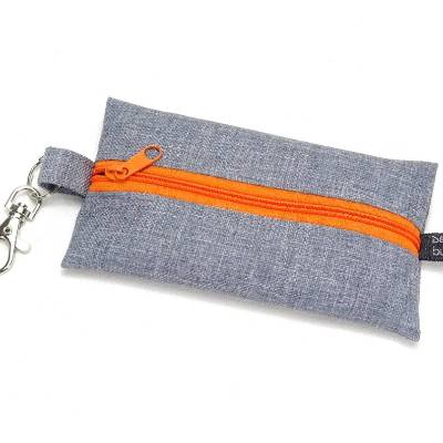 Täschchen wetbag GRAU meliert Outdoorstoff, Zipper ORANGE, TaTüTa Inhalator Kopfhörer, BuntMixxDESIGN