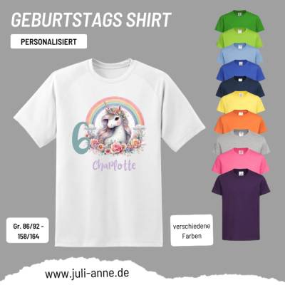 Personalisiertes Shirt GEBURTSTAG Zahl & Name personalisiert Rainbow Unicorn 