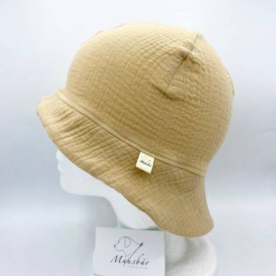 Leichter Sonnenhut aus Musselin – KU 50-54cm (2-4 Jahre) – mit Nackenschutz - handgemacht