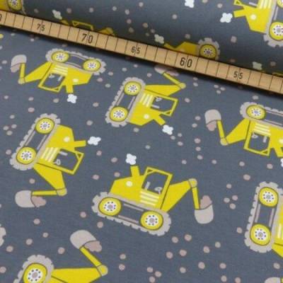  Jersey ♥ Stoff ♥ Kinderstoff ♥ Bagger ♥ Grau - Gelb