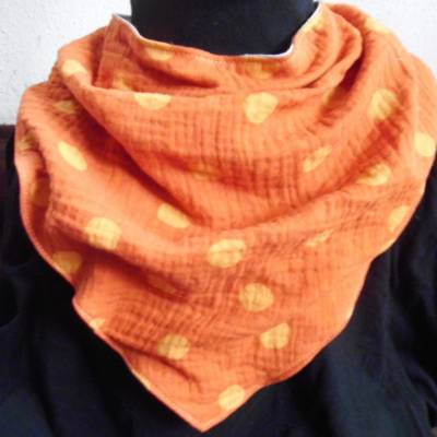 Halstuch Sabbertuch Speichelfänger für Erwachsene Musselin in rostfarben mit großen orangefarbenen Punkten