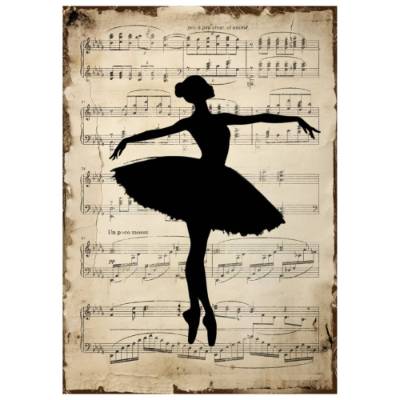 Bastelpapier - Decoupage-Papier - A4 - Softpapier - Vintage - Tänzerin- Balett - Silhouette - 13421