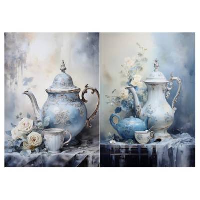 Reispapier - Motiv Strohseide - A4 - Decoupage - Vintage - Teekanne - Kaffeekanne - Kaffee - 200082