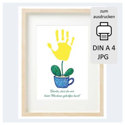 Geschenk mit Handabdruck Erzieherin Erzieher, Danke, dass du mir beim Wachsen geholfen hast, blau JPG download