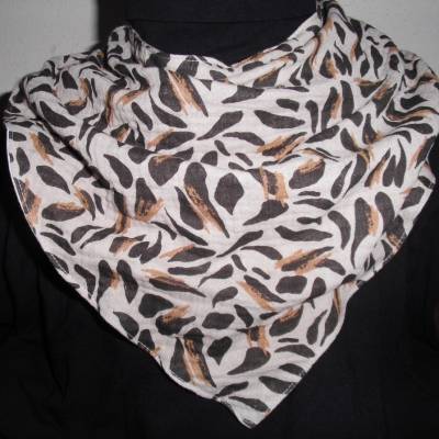 Halstuch Sabbertuch Speichelfänger für Erwachsene Musselin in hellgrau mit Blättern in schwarz und braun