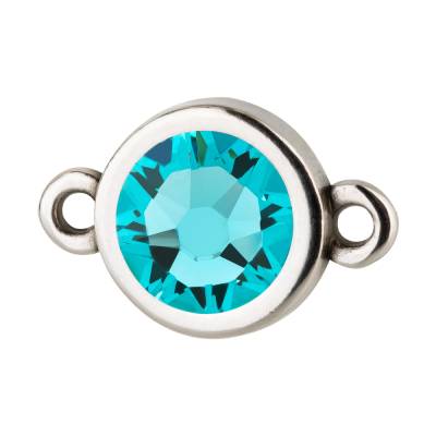 Verbinder antik silber 10mm mit Kristallstein in Light Turquoise 7mm 999° antik versilbert Freundschaftsarmband