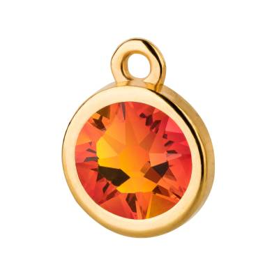 Anhänger gold 10mm mit Kristallstein in Fireopal 7mm 24K vergoldet für Armbänder, Ketten