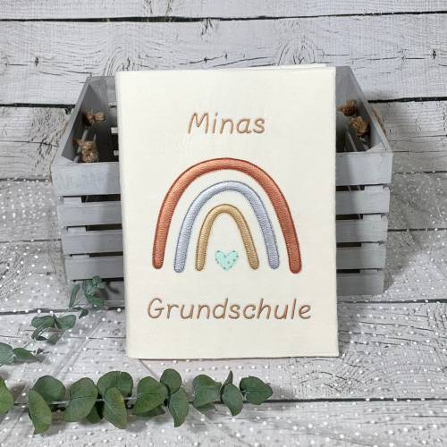 Mädchen Zeugnismappe Regenbogen aus Filz Applikationen aus Kunstleder personalisiert