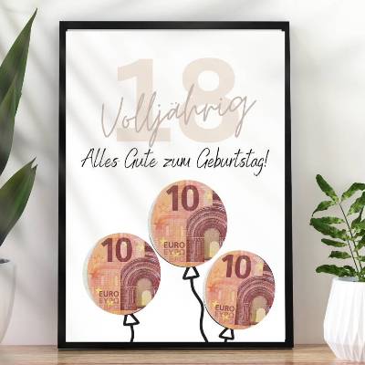 Geldgeschenk 18. Geburtstag zum selbst ausdrucken | für Jungen und Mädchen zur Volljährigkeit