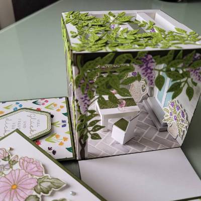 Explosionsbox zum Geburtstag, Terrasse, Gartenfreunde, Geld-oder Gutscheingeschenk, Stampin up