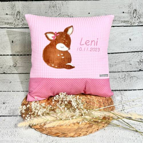 Namenskissen Mädchen Reh rosa Kissenbezug Kinderkissen Kuschelkissen 40 x 40 cm personalisiert