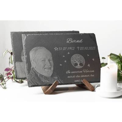 Personalisierte Schiefertafel 30x20cm – Grabstein/Gedenktafel mit individueller Gravur & Fotogravur