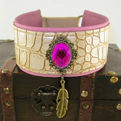 Windhundhalsband Kaiman – Handgefertigtes Hundehalsband mit Kunstleder, Zugstopp oder Klickverschluss