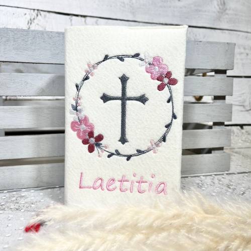 Mädchen Gotteslobhülle Blütenkranz Gebetbuchhülle Blumenkranz Blumen Kreuz aus Filz personalisiert