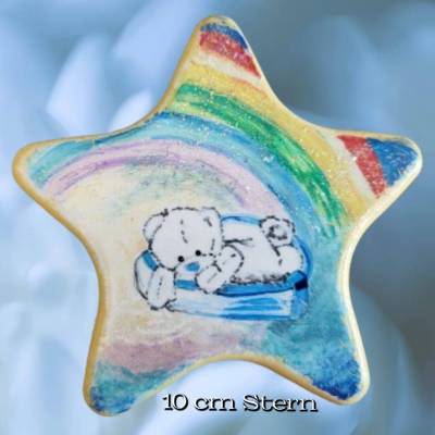Tränen trocknen im Licht des Regenbogens: Trauerstern mit Teddybär-Motiv
