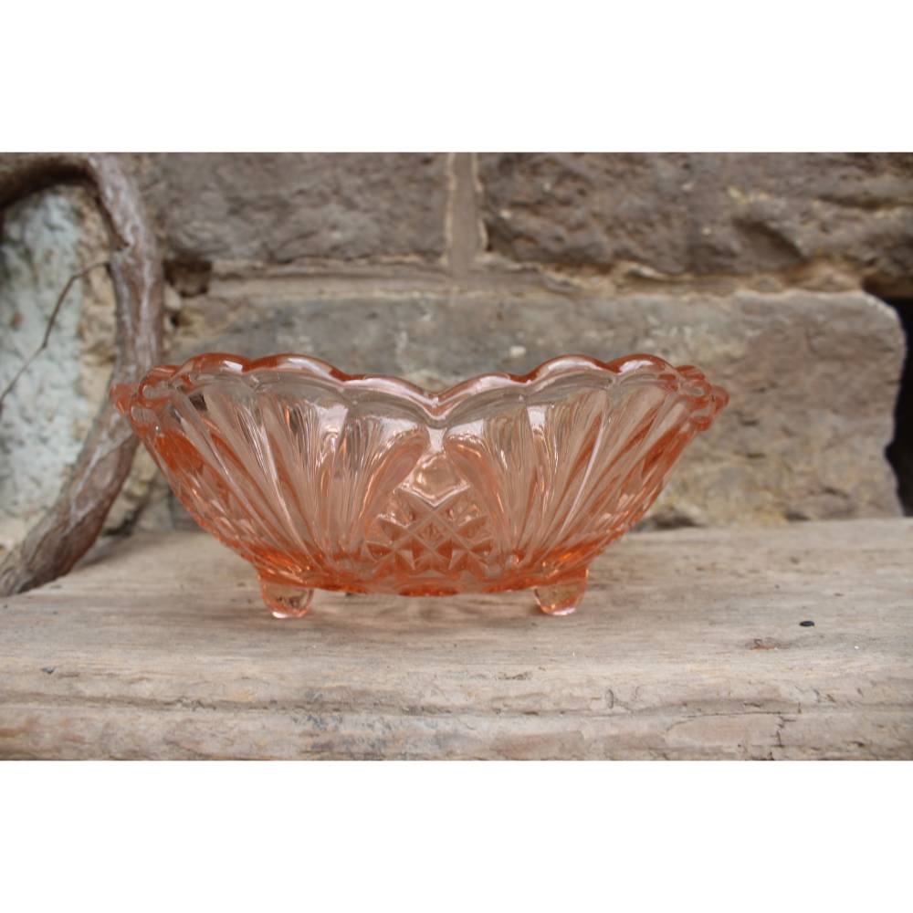 Schüssel Schale Fußschale Rosalinglas rosa Glas Pressglas 30er bis 50er Jahre Art Deco Stil