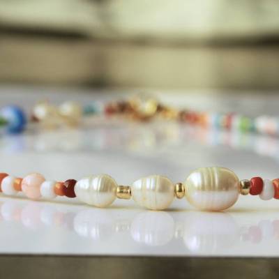 Halskette Perlenkette Süßwasserperlen bunt Geschenk Frauen Schwester Teenager