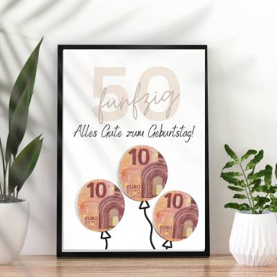 Geldgeschenk 50. Geburtstag zum selbst ausdrucken | Geschenkidee für Mann und Frau - Digitaler Download