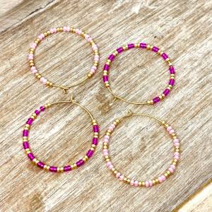 Rosa Creolen Boho Ohrringe - Weihnachtsgeschenk für Mädchen