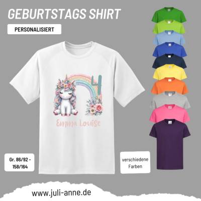 Personalisiertes Shirt GEBURTSTAG Zahl & Name personalisiert Rainbow Unicorn 