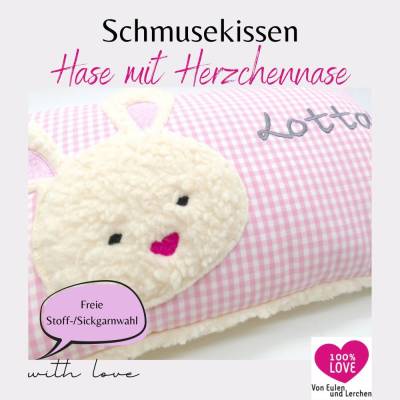 Hasenkissen Kuschelkissen Hase mit Herznase Taufkissen Geburtskissen - Schmusekissen Kissen mit Namen