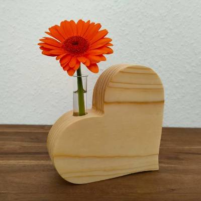 Dekoherz-Vase mit Reagenzglas aus Fichtenholz