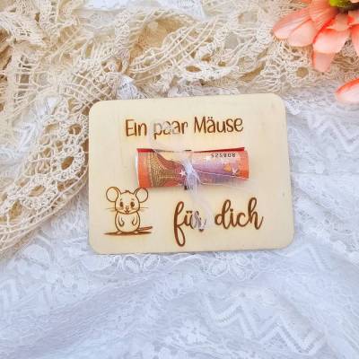 Geschenkidee aus Holz | Karte aus Holz | Holzgrußkarte | Geldgeschenk Geburtstag | Ein paar Mäuse für dich